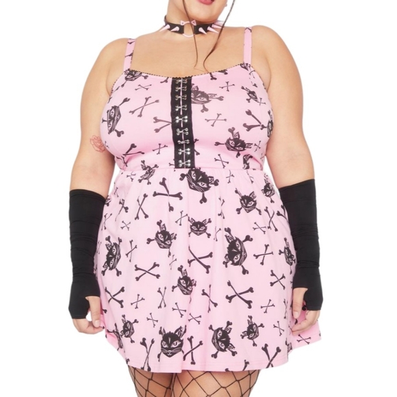 The Grave G1rls Kitty Skull & Bones Mini Dress - Picture 1 of 5